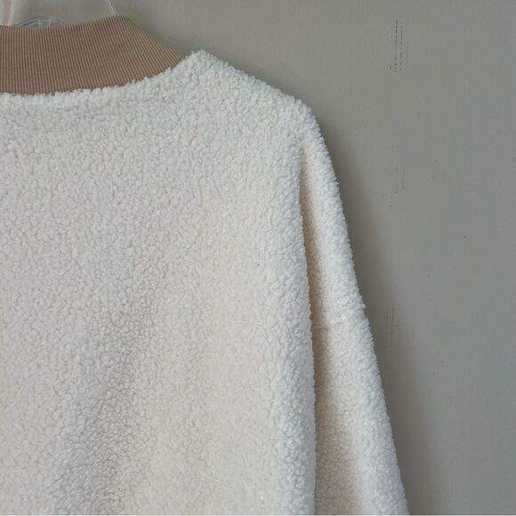 Fabletics Malia Polar Fleece Cream Mocha Tan Crew Crop Top Sweater Size 1X - Picture 9 of 16